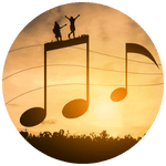 Abstract music visual with notes and waves, symbolizing sound as a natural high.