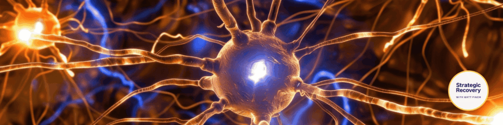 Close-up of glowing neurons symbolizing the fear–pain feedback loop and brain rewiring in mind-body disorders.