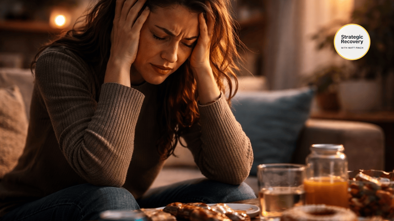 A person experiencing anxiety and overwhelm associated with hypoglycemia-driven cravings and stress response