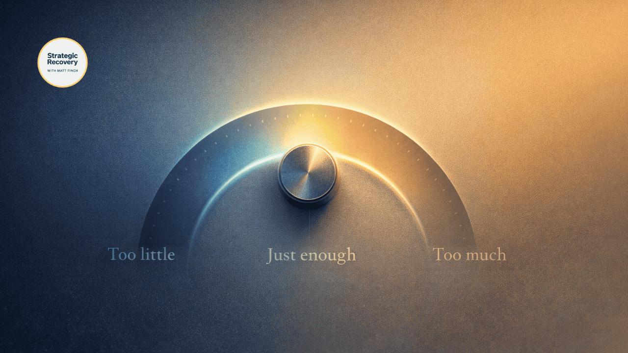 A calm blue and gold dial centered in balance, representing optimal low-dose lithium orotate and nervous system regulation in recovery