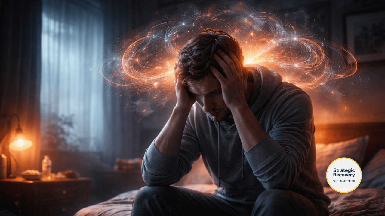 Person experiencing internal discomfort and mental restlessness associated with low serotonin and emotional instability in addiction recovery