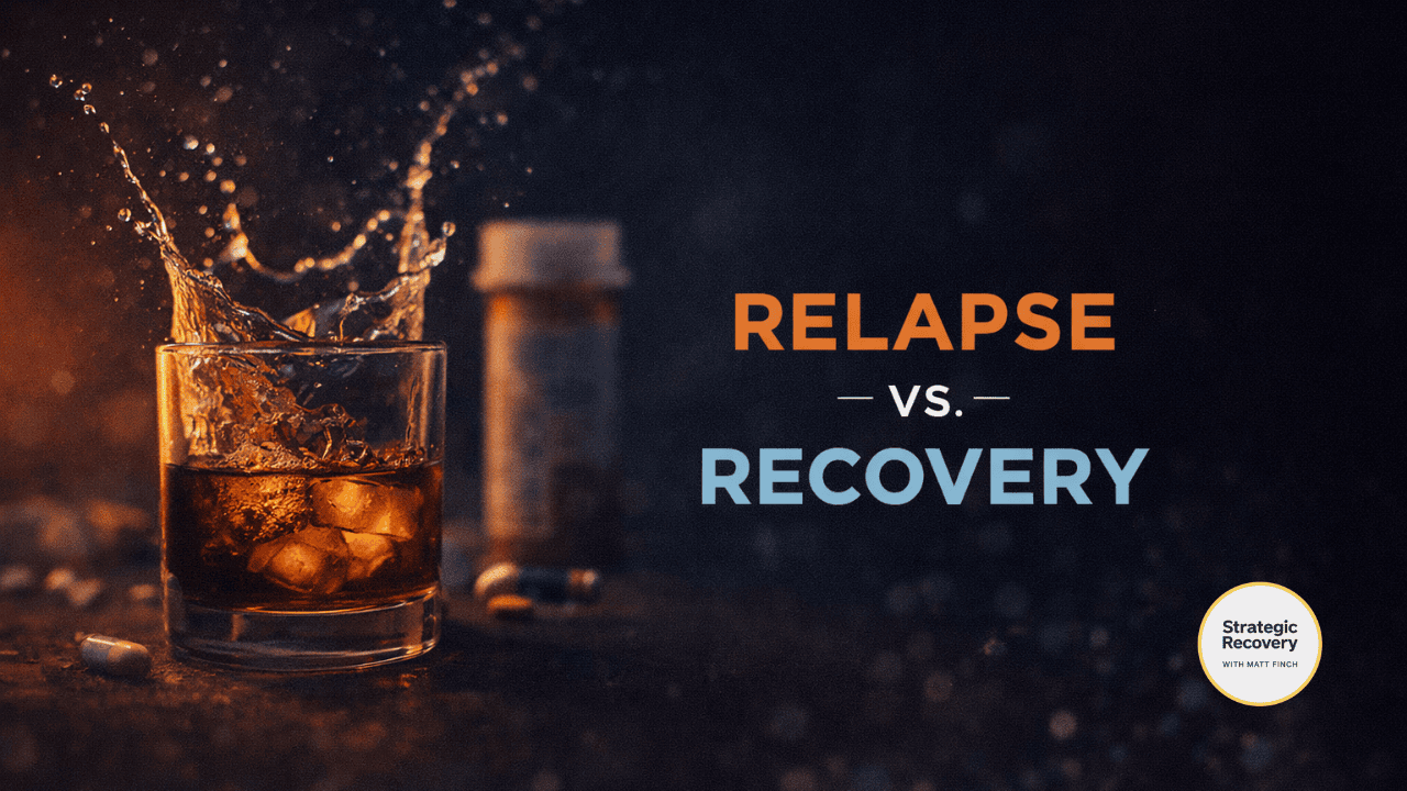 Cinematic image contrasting relapse and recovery, symbolizing reinjury versus neural repair in addiction recovery.