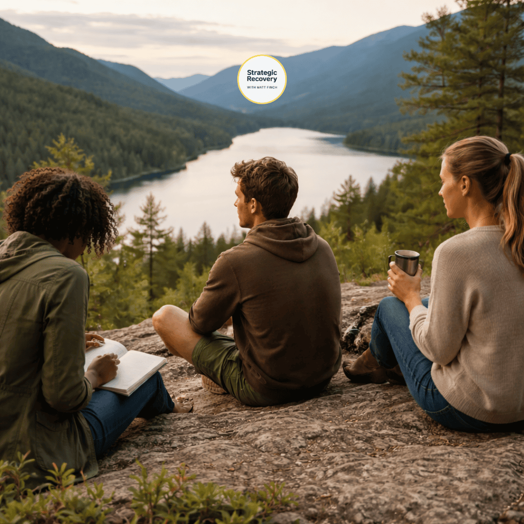 A quiet nature scene at golden hour symbolizing spiritual hormesis during PAWS—meaning-making through reflection, values, and presence rather than bypassing discomfort.