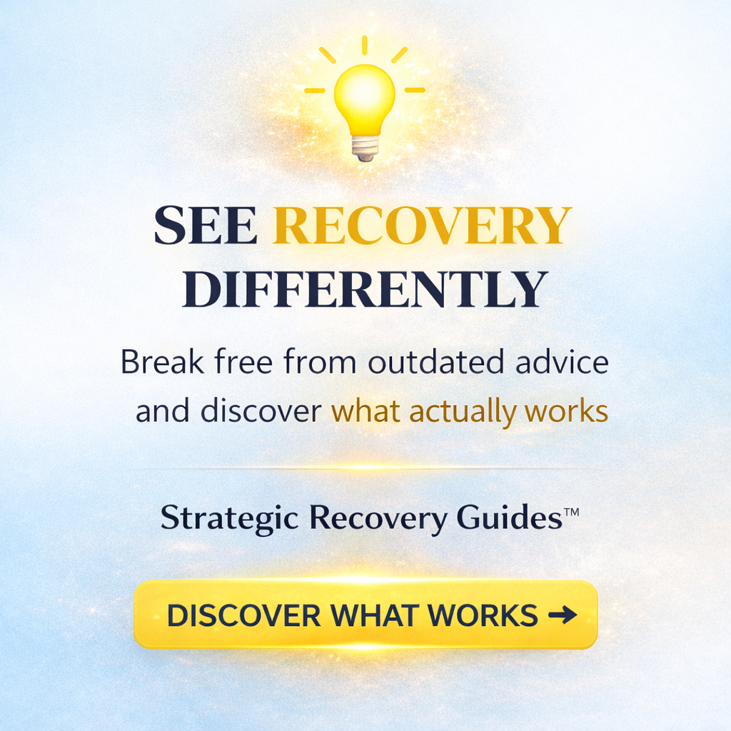 Strategic Recovery Guides banner with a glowing lightbulb and the message “See recovery differently,” encouraging users to discover what actually works for addiction recovery.